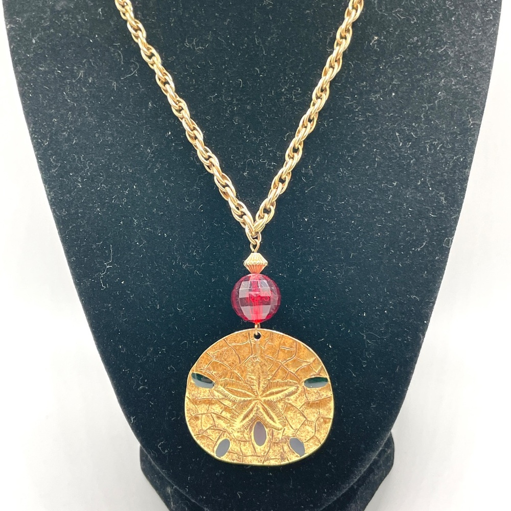 Vintage Gold Tone Sun Dollar Pendant Necklace
